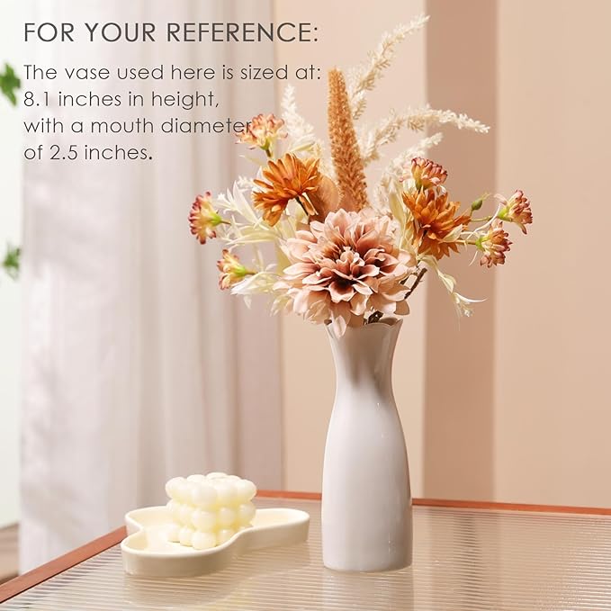 Fake Flower Bouquet, Faux Flower Arrangement for Decorating Kitchens, Bedrooms, Bathrooms, Realistic Artificial Flowers Made of Silk & Plastic, Floral Decoration with Dahlia & Small Blossoms