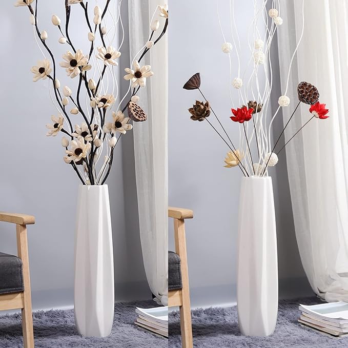Ceramic Floor Large Vase 17.7 Inches Tall,White Modern Flower Tall Vases for Office, Home,Farmhouse,Living Room Décor,Simple Origami Design Fall Decorative Porcelain Flower Arrangement Vase Ideal Gift