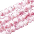 PH PandaHall 70pcs 6~8mm Rose Lampwork Beads Silver Foil Glass Beads Flower Glass Beads Floral Handmade Lampwork Beads Round Loose Beads for Rosary Making Jewelry Craft Making 2mm Hole - Sliver Pink