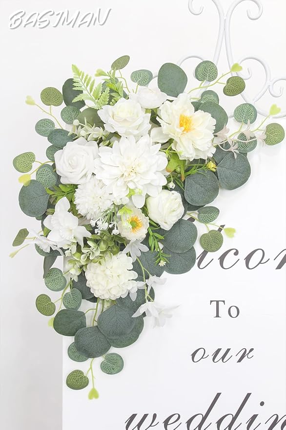 2pcs Wedding Arch Flowers,Wedding Welcome Sign,centerpieces for Tables,Reception Backdrop Table Decorations Welcome Sign (White)