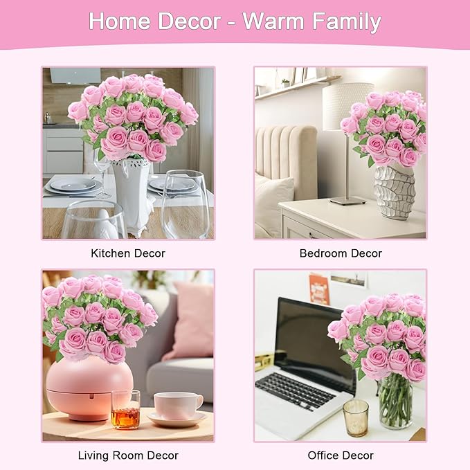 12Pcs Pink Roses Artificial Flowers Fake Roses Faux Velvet Silk Flower for Home Wedding Decoration (Pearl Rose, Gradient Pink)