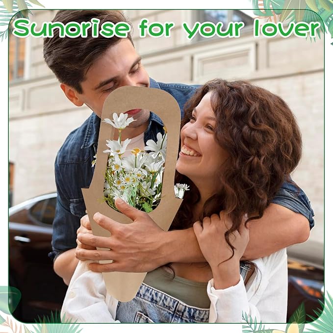 40 Pcs Kraft Paper Flowers Gift Bags Bouquet with Handle Flower Wrapping Paper Bouquet Kraft Floral Bags Cone Flower Sleeves for Packaging Wedding Graduation Party