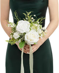 Ling's moment Lily of The Valley White Bridesmaid Bouquet, White Wedding Bouquets for Bridesmaids, 7 Inch Bridal Bouquets for Bridesmaids, Wedding, Ceremony, Anniversary, etc.