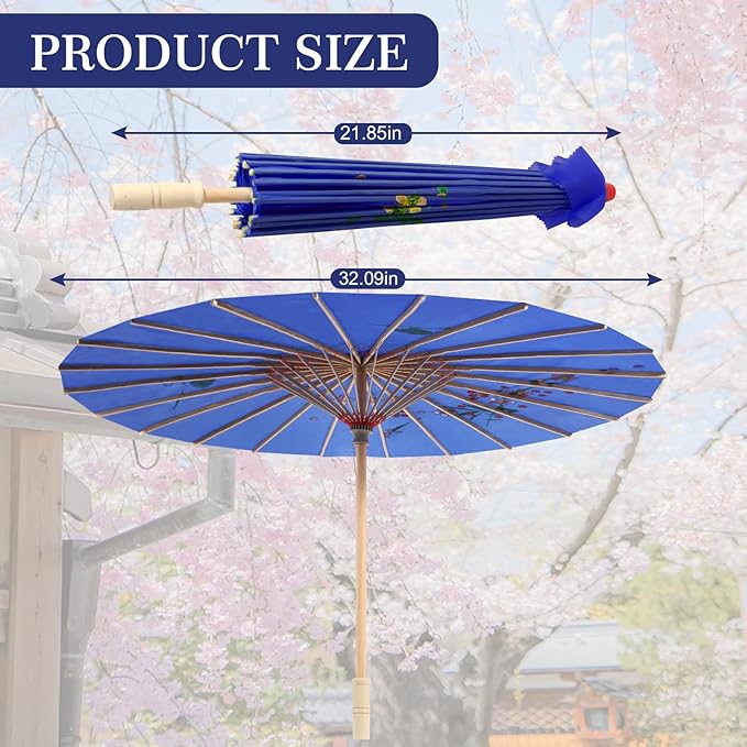 33" Dark Blue Flower Silk Cloth Decoration Handmade Parasol Umbrella Chinese Japanese Asian DIY Art Dance Classical Umbrella for Wedding Parties Photography Costumes Cosplay (Dark Blue)