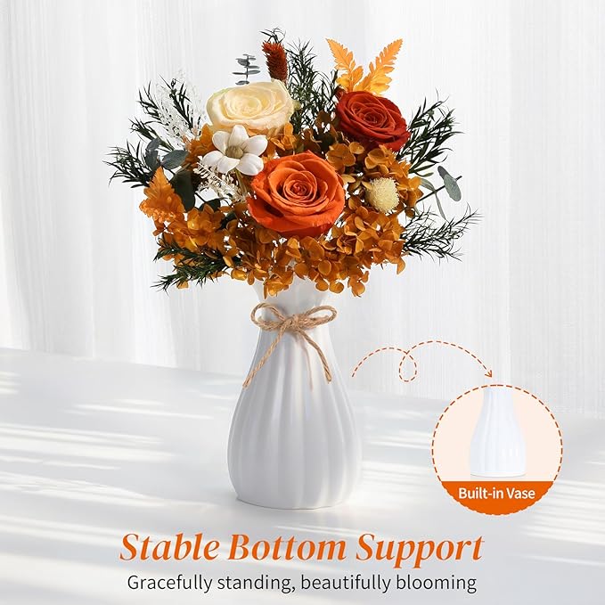 Lewondr Flower for Delivery, Preserved Flowers Bouquet, Orange Roses Bouquet, Real Long-Lasting Forever Birthday Flowers Gifts for Mom Best Friend Mothers Day Christmas Graduation, Dark-Orange