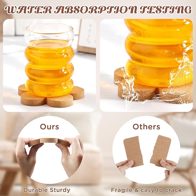 Foaincore 48 Pcs Thick Flower Cork Coasters for Drinks 4 Inch Absorbent Reusable Farmhouse Rustic Wood Drink Coasters for Coffee Wine Mug Desk Glass Table Aesthetic Cute Apartment Decoration