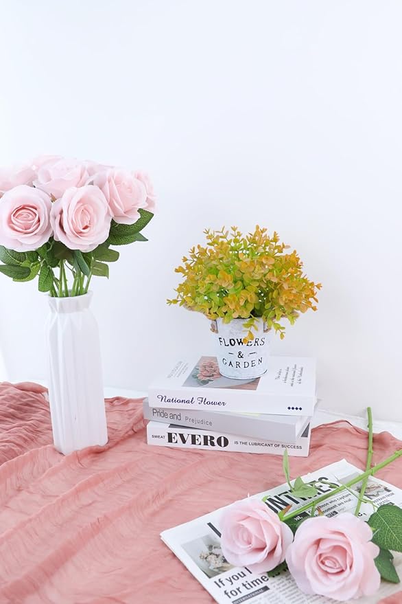 50pcs Roses Artificial Flowers Real Touch Fake Flowers with Long Stems Silk Flowers for Wedding Bouquet Centerpices Decorations Party Bridal Baby Shower Home Decor (Dusty Pink)