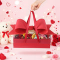 AceOrbit 2 Set Flower Gift Box with Bow Paper Empty Large Red Gift Baskets with Lid and Handle Squared Cardboard Fillable Present Chocolate Packaging for Christmas Valentine Birthdays Bridal Wedding