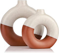 Terracotta Vase Decor Donut Vase Set of 2 - Circle Hollow Vases, Modern Matte Ceramic Vases for Entryway Living Room Bedroom Dining Table Centerpiece Office Home Decor