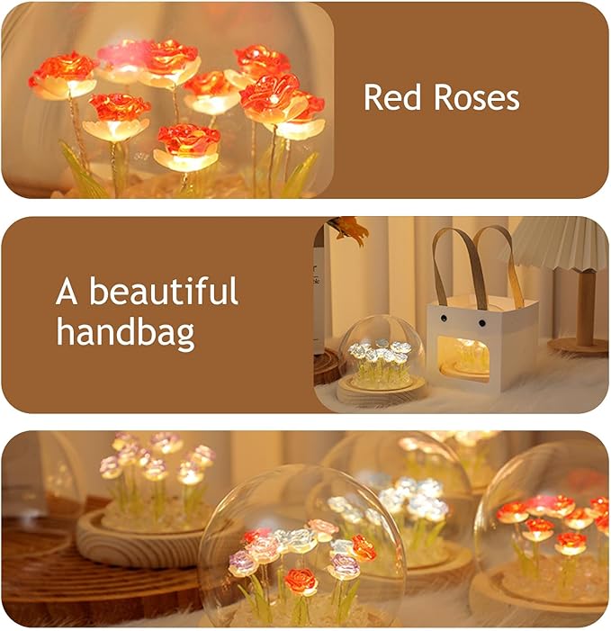 Rose in A Glass Dome Night Light - Valentines Day Gifts for Her, Birthday Gifts for Women, Battery-Powered