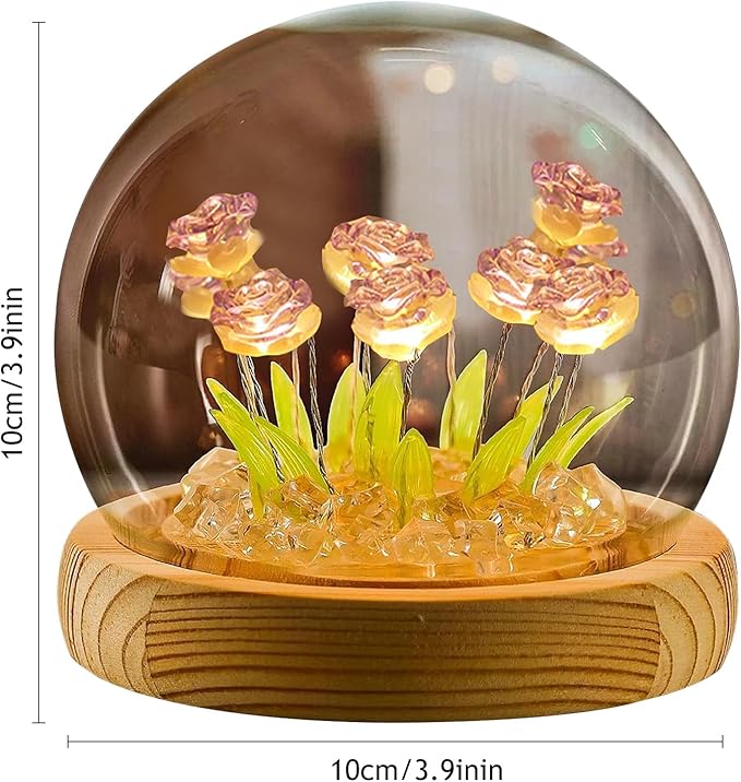 Rose in A Glass Dome Night Light - Valentines Day Gifts for Her, Birthday Gifts for Women, Battery-Powered