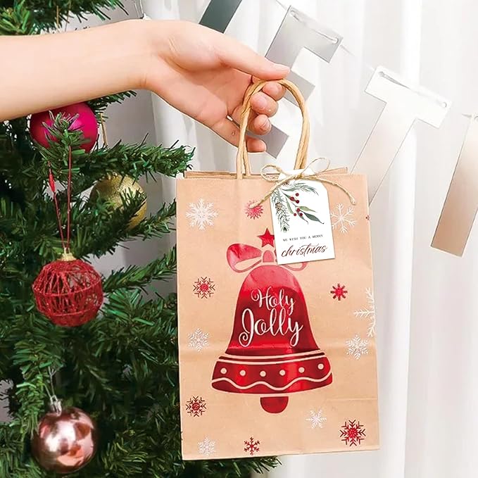 100 Pcs Merry Christmas Gift Tags Happy Holidays Paper Tag Watercolor Holly Xmas Hanging Label Tags with Hemp Rope for Xmas Season Gift Wrapping DIY Crafts, 4 Designs