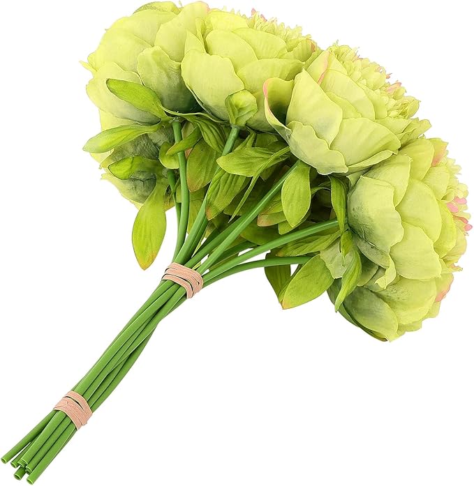U'Artlines 10 Heads Artificial Peony Silk Flower Leaf Home Office Wedding Party Festival Bar Decor (Green)