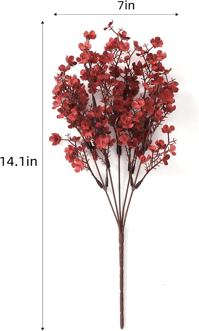 6PCS Artificial Baby Breath Flowers Fake Silk Real Touch DIY Floral Bouquets Decor Wedding Party Decoration Arrangements(Wine Red)