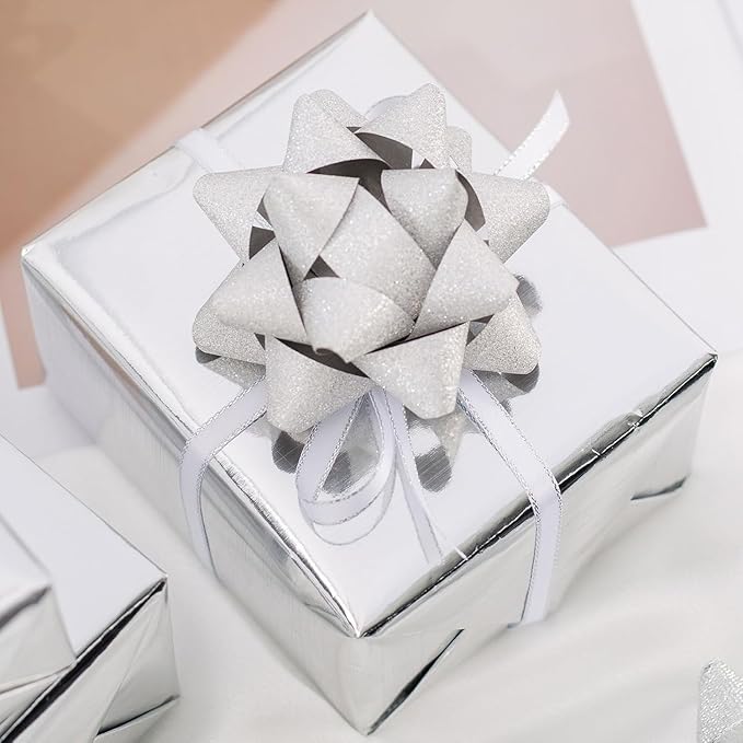 Merture Metallic Silver Wrapping Paper Roll - 17 In X 16.4 Ft(23.3 sq.ft.) Solid Color Silver Gift Wrap with Cutting Lines for Christmas, Wedding, Birthday, Valentines Day, Mothers Day, Baby Shower