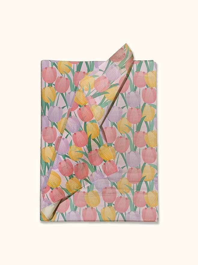 Pro Supply Global Tulips Printed Tissue Paper for Gift Bags or Boxes and Wrapping - Spring Floral Bulk Decorative Art Tissue Paper for Packaging and Gifting | 24 Sheets 20" x 30"