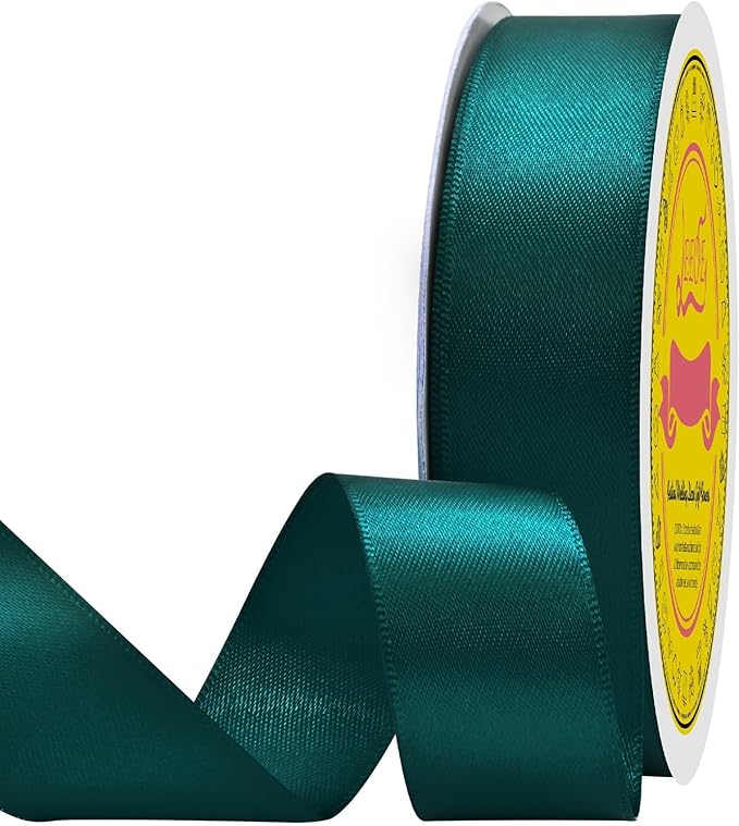 Double Face Teal Satin Ribbon 7/8 inch X 25 Yards Polyester Teal Ribbon for Gift Wrapping Very Suitable for Weddings Party Hair Bow Invitation Decorations and More