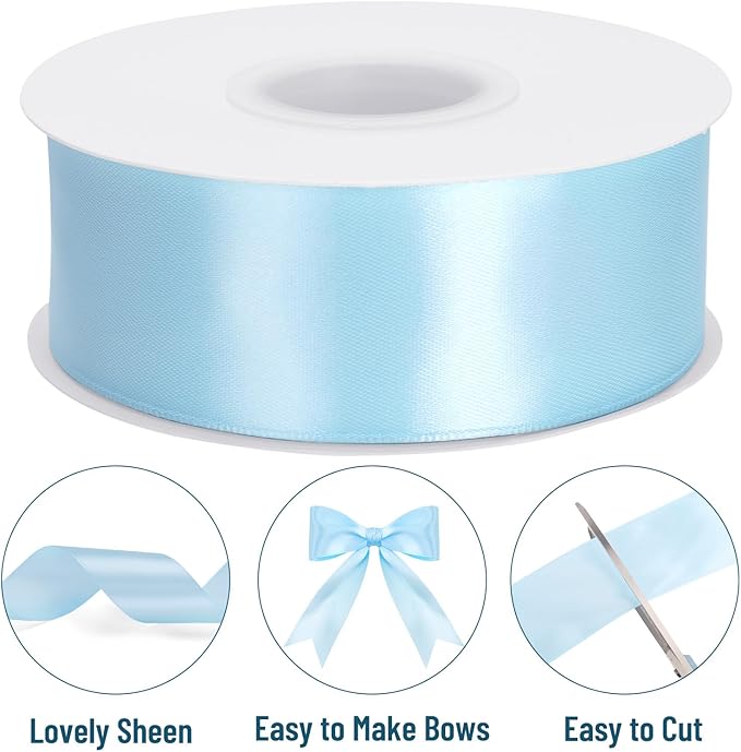 KINGLAKE Baby Blue Satin Ribbon – 1 1/2'' x 100 Yards Polyester Light Blue Ribbon for Gift Wrapping, Baby Shower, Wedding, Party Decoration, DIY Crafts, Floral Bouquets and Wreath Bows