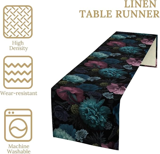 Gothic Flowers Table Runner,Vintage Garden Floral Prints Table Runner for Home Kitchen Table Dining Indoor Outdoor Party Decor 13x108 Inch