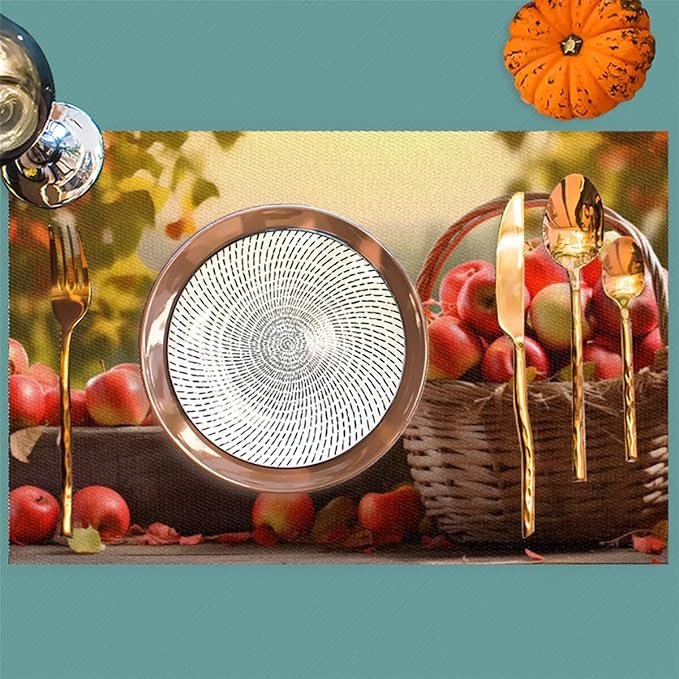 Fall Fruit Apple Placemats Set of 4 PVC Vinyl Non Slip Table Mats Waterproof Heat Resistant Place Mats Washable Wipeable Dining Table Mat for Kitchen Party Farmhouse Indoor Outdoor Decorative