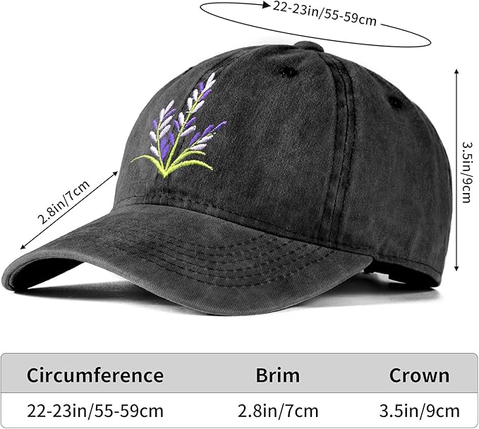 Cute Flower Hat, Elegant Floral Embroidered Adjustable Baseball Cap for Men Women, Gifts for Flower Lovers, Black