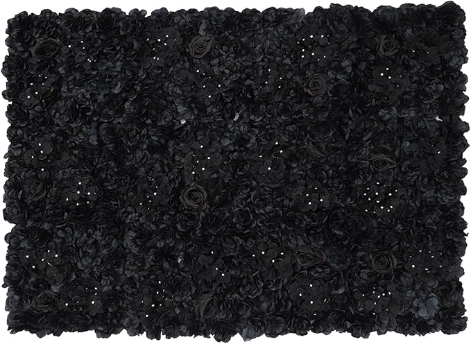Flower Wall Panel Set,Black Artificial Wall Flower Backdrop,12 Pcs 14.96" X 14.96" 3D Silk Hydrangea Rose Floral Panel,Faux Roses Artificial Flower Backdrop for Wall Decor