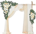 Artificial Wedding Arch Flowers Kit Pack of 5,2pcs Floral Swag Arrangement and 3pcs Fabric Drap for Wedding Ceremony Reception and Backdrop (Champagne and White)