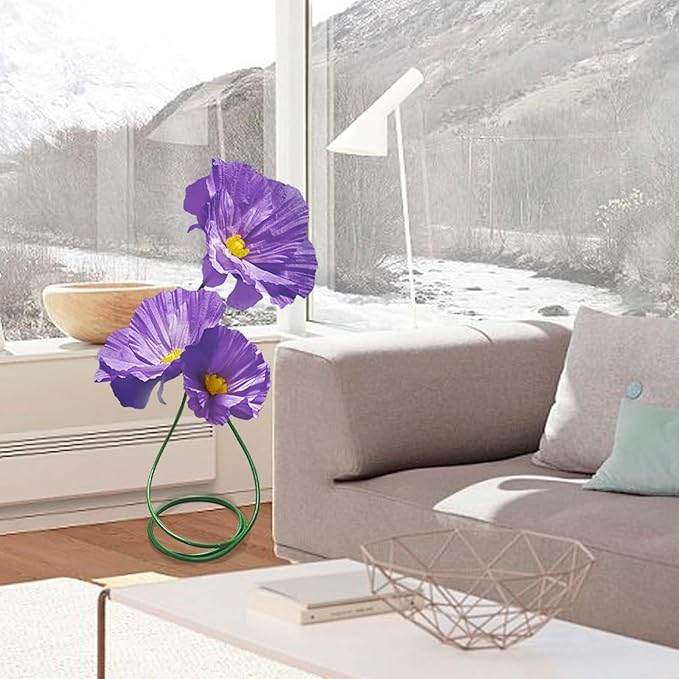 Fake Flower for Decoration, Artificial Flowers Decor with Stems for Wedding Baby Shower Birthday Christmas Party Banquet Backdrop Shop Window Display Props 3 Pack (Purple)