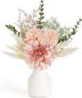 Mkono Small Artificial Flowers in Ceramic Vase 13.5" Centerpieces Coffee Table Decor, Silk Flower Arrangements for Home Decor Indoor Fake Flower Bouquet for Bathroom Dining Room Kitchen Wedding Pink