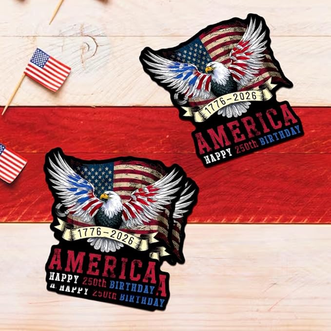 HANDICHI Design 5-Pack 6 Inch America 250th Birthday Stickers (1776–2026), Waterproof Patriotic Eagle & Flag Vinyl Decals