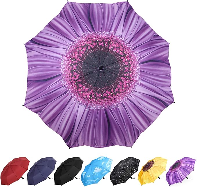 YumSur Compact Travel Umbrella - Windproof, Reinforced Canopy, Tested in 60mph Winds, Strong Reinforced Windproof Umbrella, One Touch Auto Open/Close for Men & Women