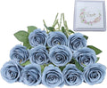 Artificial Rose Flower Artificial Flowers Flower with Long Stem Silk Roses Bouquet for Wedding Bridal Shower Party Home Decoration (Dusty Blue, 12 Pcs)