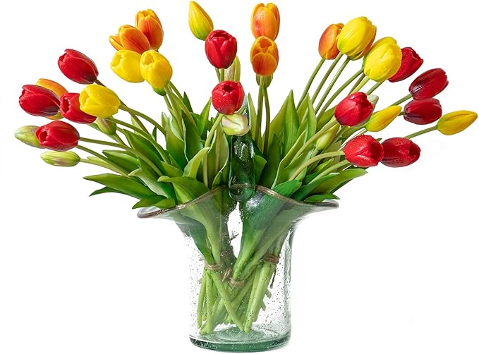 15pcs Artificial Tulips Flowers, Real Touch Latex Bouquet, Fake Tulips for Office Wedding Party Home Kitchen Garden Decoration-B Red