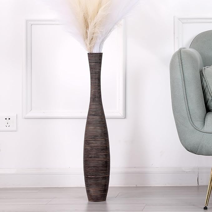 Leewadee Decorative Tall Floor Vase for Living Room Decor, 26 inches, Brown, Resin