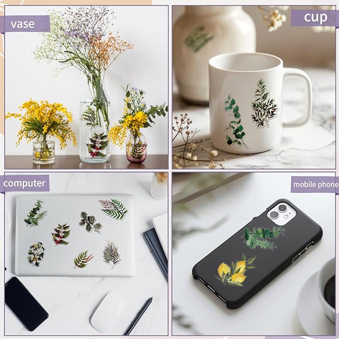 Transparent Flower Stickers for Scrapbooking PET Nature Plant Stickers Floral Stickers Vintage Craft Sticker Colorful Small Flower Sticker for Journaling Scrapbooking Clear Flower Decals(Style B)