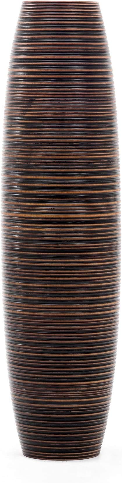 Leewadee Large Brown Home Decor Floor Vase - Wooden 26 inch Tall Farmhouse Decor Flower Holder for Fake Plant and Pampas Grass