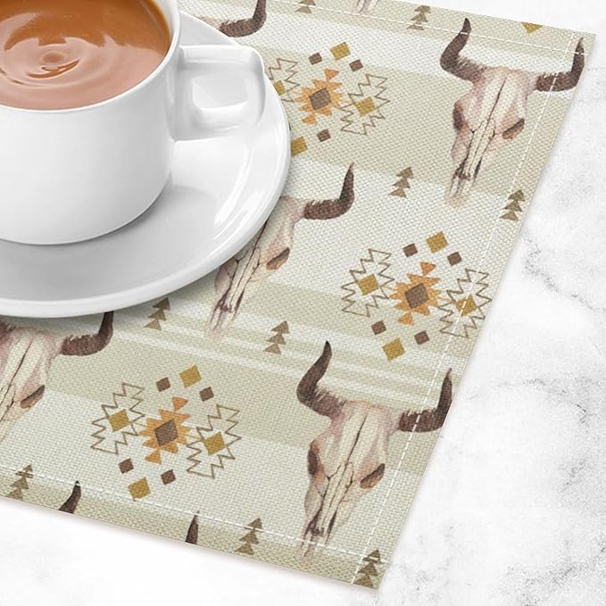 Western Native Aztec Placemats Set of 4 American Native Tribal Abstract Geometric Art Printed Dining Table Mats for Restaurant Home Kitchen Holiday Decor 12x18in