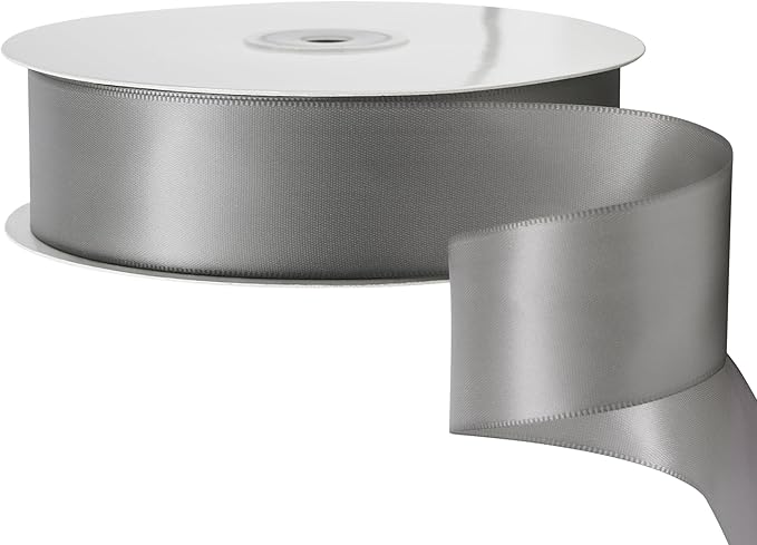LIUYAXI Silver Stain Ribbon, 1-1/2" X Continuous 50 Yards, Double Faced Fabric Ribbon Perfect for Gift Wrapping Wedding Birthday Party Chair Sash Christmas Hair Floral Craft Sewing