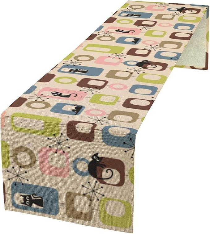 Mid Century Modern Black Cat Table Runner,Table Runners for Kitchen Dining Modern Tables Decor Decoration for Kitchen Family Dinner Table Holiday Party Farmhouse 13 x 90 Inch Pink