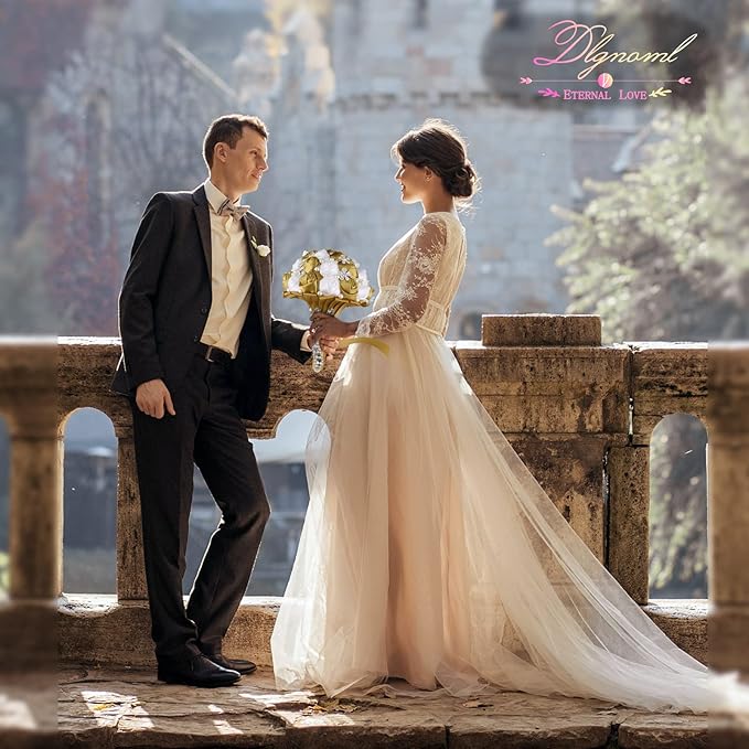 Handmade Wedding Flowers Bridal Bouquets Crystal Bride Holding Bouquet White Ivory Satin Roses with Diamond Pearl Ribbon.(Gold)
