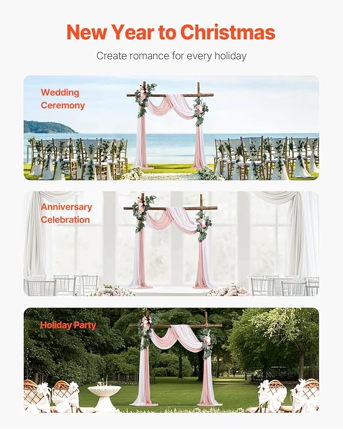 VEVOR Artificial Wedding Arch Flowers Kit, Pink Wedding Arch Flowers with Drapes Kit- 2 Pcs Floral Arrangement, 2 Pcs Sheer Drapes, for Ceremony Bouquets Reception Backdrop Decoration（No include wood）