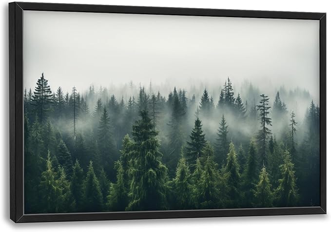 Framed Large Pictures Wall Art for Living Room, Foggy Forests Oversized Wall Decor Nature Landscape Forest Scenery Canvas Print Painting Extra Large Framed Artwork for Bedroom Office 36"x24"