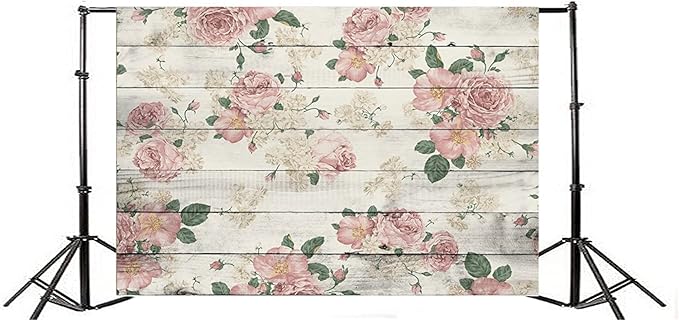 AOFOTO 10x6.5ft Vintage Floral Wooden Plank Backdrop Retro Wood Board with Pink Roses Photography Background Mother's Day Lady Girl Woman Portrait Wedding Birthday Party Supplies Photo Studio Props