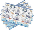 Starfish Placemats, Simple Vintage Watercolour Coral Ocean Shell Lighthouse Seahorse Sailboat Coastal Theme Print Washable Fabric Placemats Table Kitchen Dining Party 12x18 Inch Set of 6