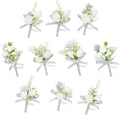 TINGE TIME Boutonniere for Men Wedding,Groom and Best Man Boutonniere for Wedding Ceremony Anniversary, Formal Dinner Party and Rustic Spring Wedding Marriage (10, White)