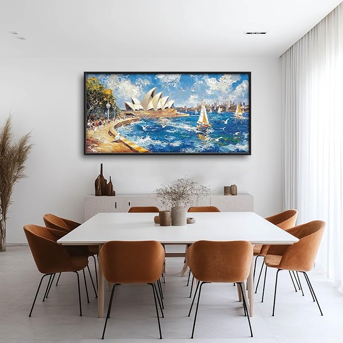 Sydney Opera House Large Wall Art Beach Boat Pictures Wall Decor Coastal Canvas Seascape Print Painting Modern Artwork Home Decoration for Living Room Bathroom Bedroom Office Framed 60"x30"