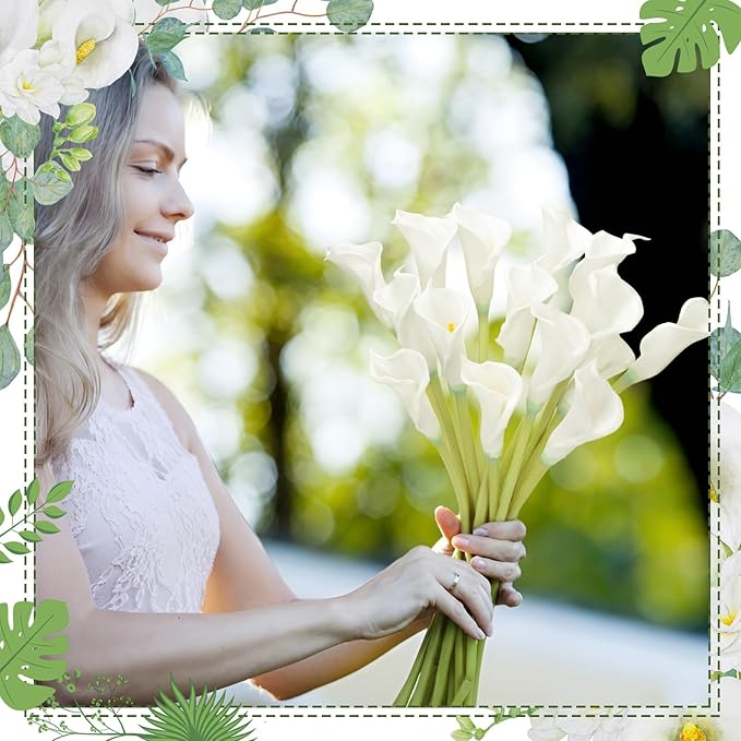 Norme 15 Pieces 27" Calla Lilies Artificial Flower Long Stem White Calla Lily Decoration for Tall Vases Real Touch Arum Lilies Bouquet for Wedding Bride Shower Office Home Table Centerpiece Decor