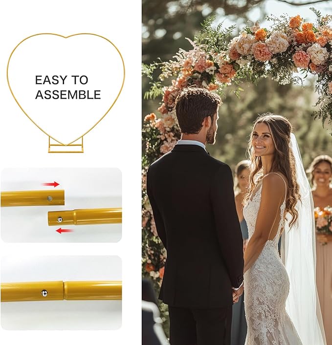 Heart Shape Wedding Metal Arch Backdrop Gold Flower Balloon Arbors Stand for Wedding Birthday Party, Graduation Decorations and Baby Shower 2M