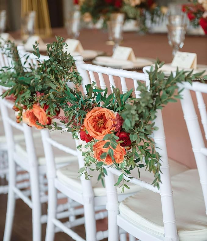 16pcs Peonies Artificial Flowers Head Orange Austin Roses Vintage Burnt Flowers Silk Rose Head with Stems for DIY Flower Wedding Bouquets Centerpieces Home Decoration (Orange)