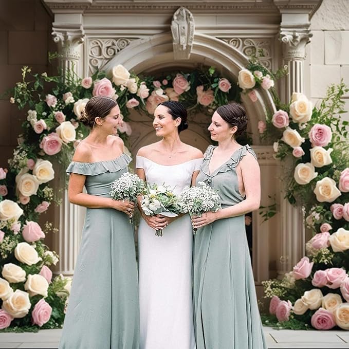 7x5ft White Pink Roses Backdrop Romantic Spring Floral Arch Vintage Palace Wall Background for Wedding Mothers Day Valentines Day Bridal Shower Birthday Princess Couples Women Portraits